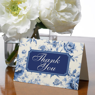 Carte De Remerciements Blue Floral French Toile Chinoiserie Blank