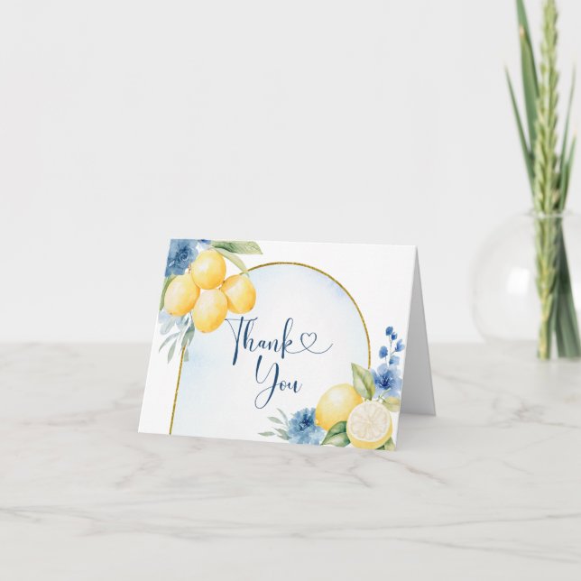 Carte De Remerciements Blue floral Lemon Main Squeeze Baby shower nuptial (Devant)