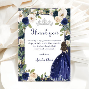 Carte De Remerciements Blue Floral Princess Quinceanera Anniversaire