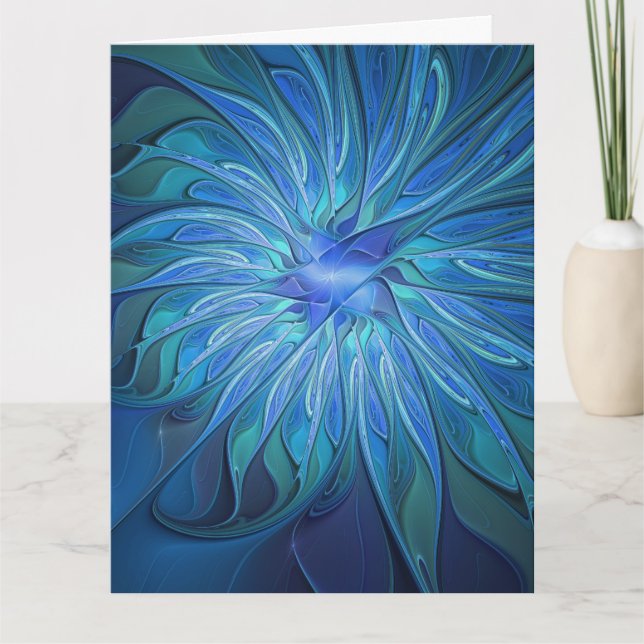 Carte De Remerciements Blue Flower Fantasy Pattern, Abstract Fractal Art (Devant)
