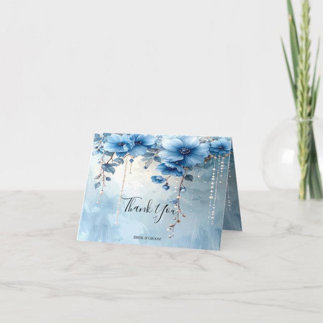 Carte De Remerciements Blue Flowers and Pearls Thank You Card (Devant)