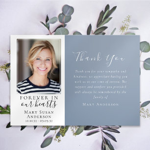 Carte De Remerciements Blue Forever dans nos coeurs Photo Funérailles