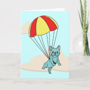 Carte De Remerciements Blue French Bulldog Umbrella Fun Greeting Card
