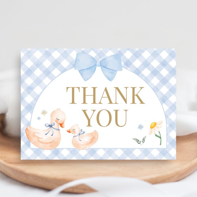 Carte De Remerciements Blue Gingham Silly Goose Baby Shower (Little Silly Goose Baby Shower Thank you Card)