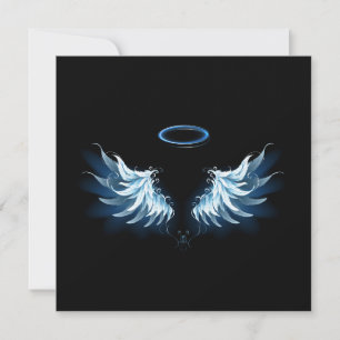 Carte De Remerciements Blue Glowing Angel Wings on black background