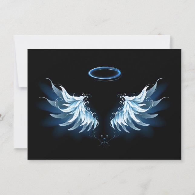 Carte De Remerciements Blue Glowing Angel Wings on black background (Devant)