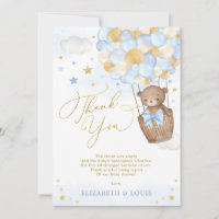 Blue Gold Teddy Bear Hot Air Balloon Baby Boy