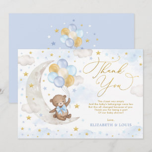Carte De Remerciements Blue Gold Teddy Bear Lune Ballons Nuages Etoiles