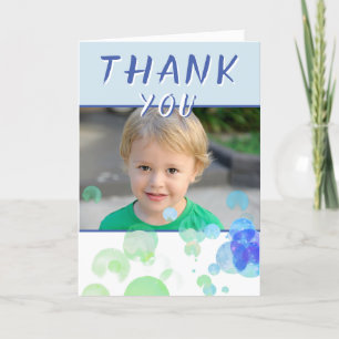 Carte De Remerciements Blue Green Bubbles moderne Enfants Photo Anniversa