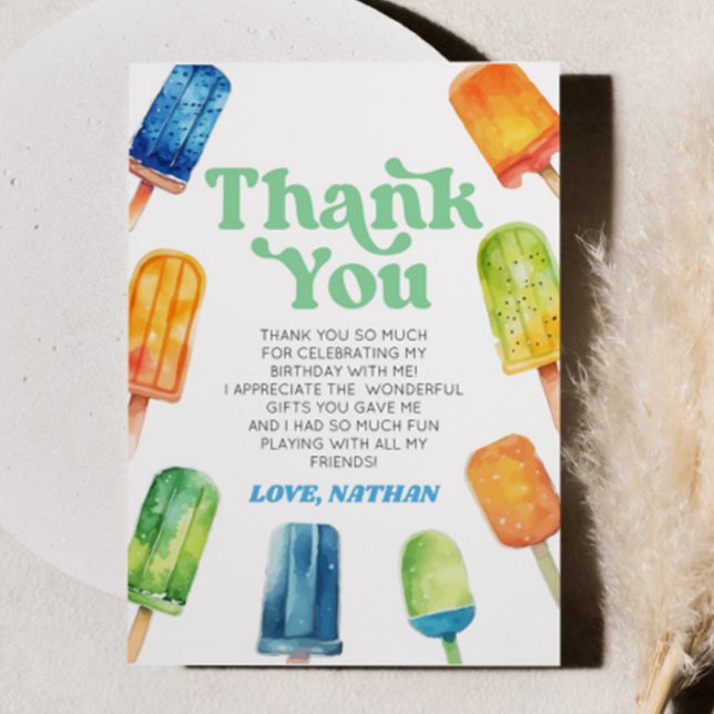Carte De Remerciements Blue Green Orange Retro Popsicle fête d'anniversai (Créateur téléchargé)