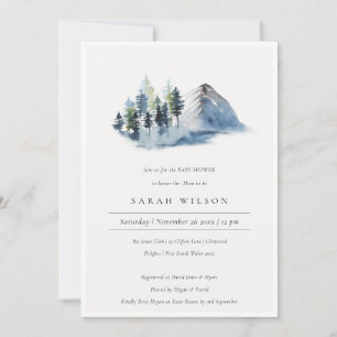 Carte De Remerciements Blue Green Pine Woods Baby shower de montagne Invi