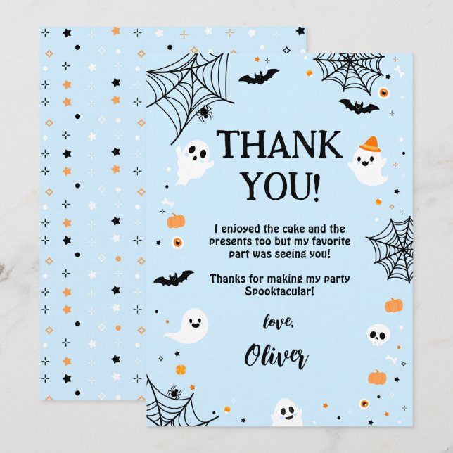 Carte De Remerciements Blue Halloween Cute Ghost (Devant / Derrière)