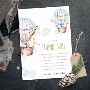 Carte De Remerciements Blue Hot Air Balloon Safari Animaux Baby shower