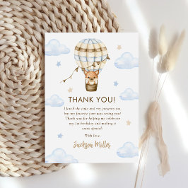 Carte De Remerciements Blue Hot Air Balloy Boy 1er anniversaire