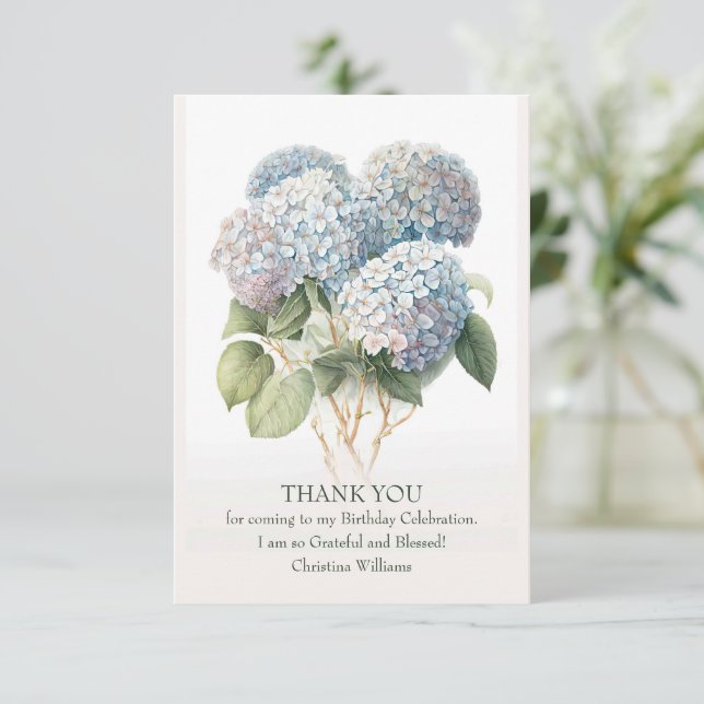Carte De Remerciements Blue Hydragea Floral Elegant Aquarelle Design (Debout devant)