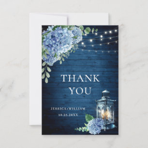 Carte De Remerciements Blue Hydrangea Floral Lanal Marine Mariage en bois
