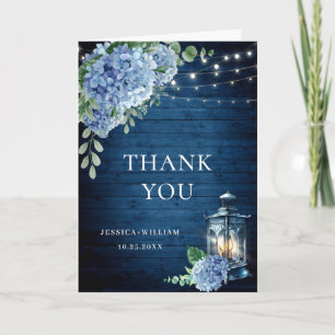 Carte De Remerciements Blue Hydrangea Floral Lanal Marine Mariage en bois