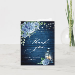 Carte De Remerciements Blue Hydrangea Floral Lanal Marine Mariage en bois