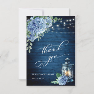 Carte De Remerciements Blue Hydrangea Floral Lanal Marine Mariage en bois