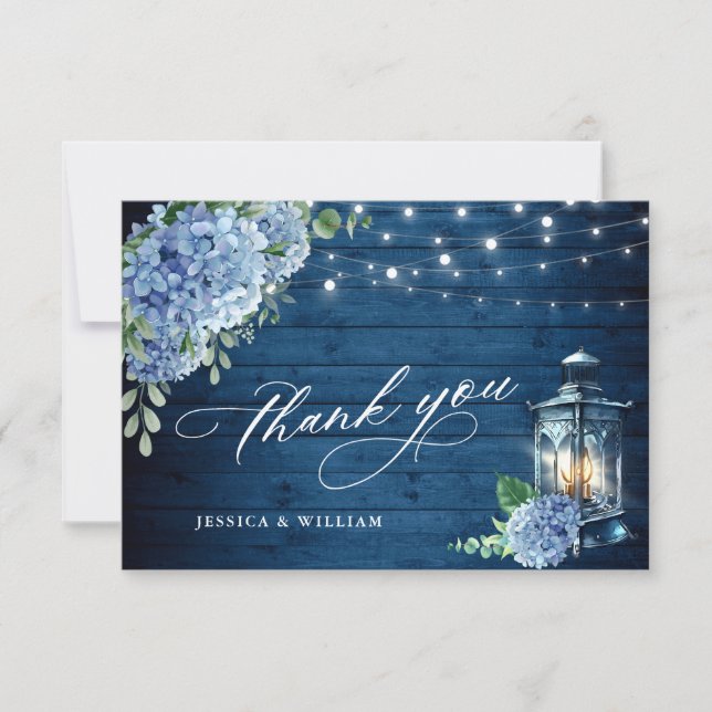 Carte De Remerciements Blue Hydrangea Floral Lanal Marine Mariage en bois (Devant)