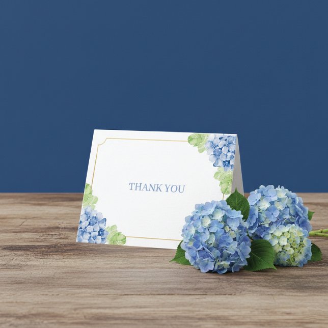 Carte De Remerciements Blue Hydrangeas Gold Frame Wedding (Créateur téléchargé)