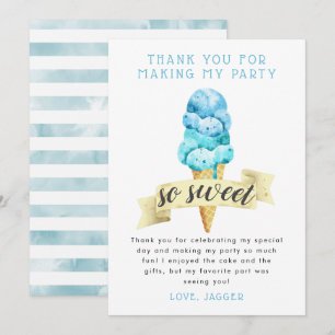 Carte De Remerciements Blue Ice Cream Boy Fête d'anniversaire