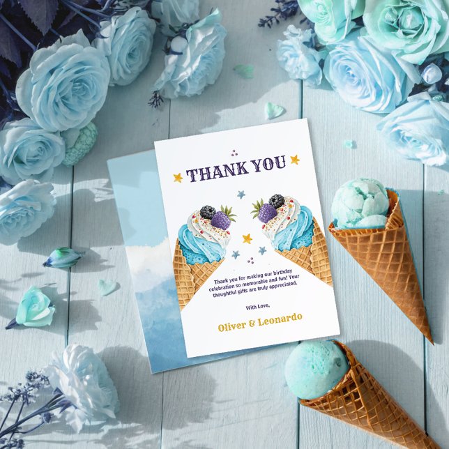Carte De Remerciements Blue Ice Cream Scoops Pour Deux Garçons Anniversai (Créateur téléchargé)