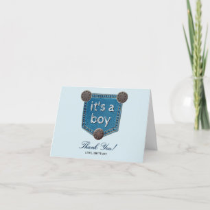 Carte De Remerciements Blue Jean Denim C'est un Baby shower garçon