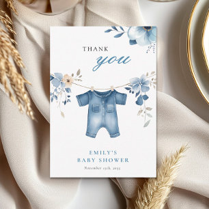 Carte De Remerciements Blue Jean Denim Sweet Boy Baby shower