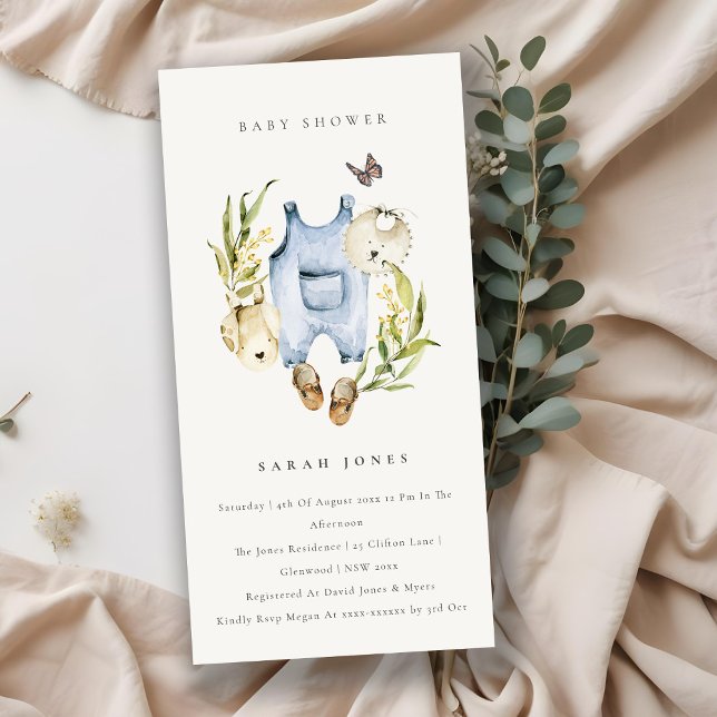 Carte De Remerciements Blue Leafy Foliage Bébé Vêtements Baby shower Invi (Créateur téléchargé)
