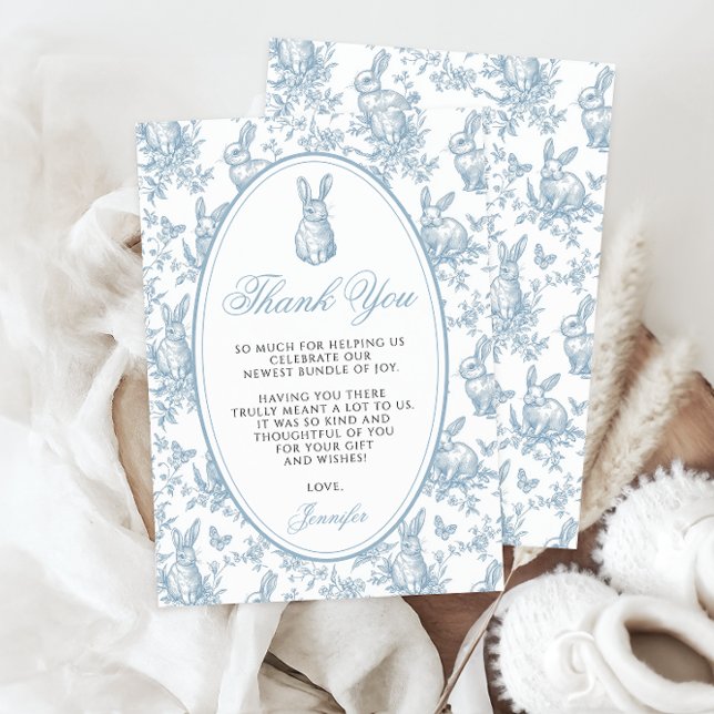 Carte De Remerciements Blue Little Bunny Spring Easter Baby Boy Shower (Créateur téléchargé)