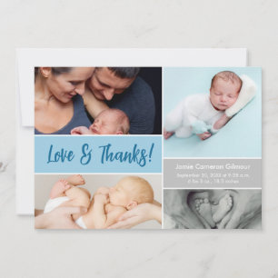 Carte De Remerciements Blue Love & Thanks Photo Collage Bébé garçon Douch