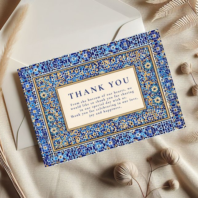 Carte De Remerciements Blue Mosaic Islamic Wedding (Créateur téléchargé)