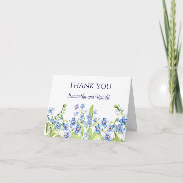 Carte De Remerciements Blue Oublie-moi pas Mariage aquarelle (Devant)