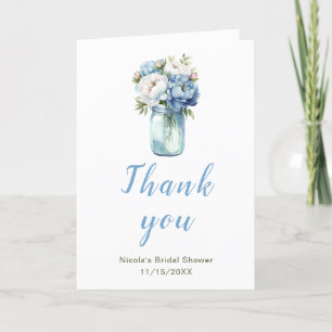 Carte De Remerciements Blue Peonies Mason Jar Fête des mariées