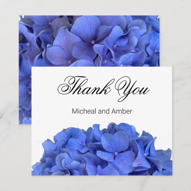 Carte De Remerciements Blue periwinkel élégantes hydrangées florales (Devant / Derrière)