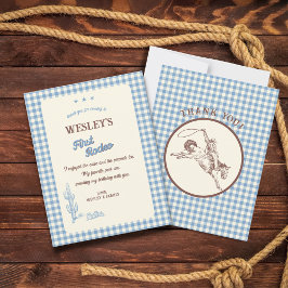 Carte De Remerciements Blue Plaid First Rodeo Western 1st Birthday