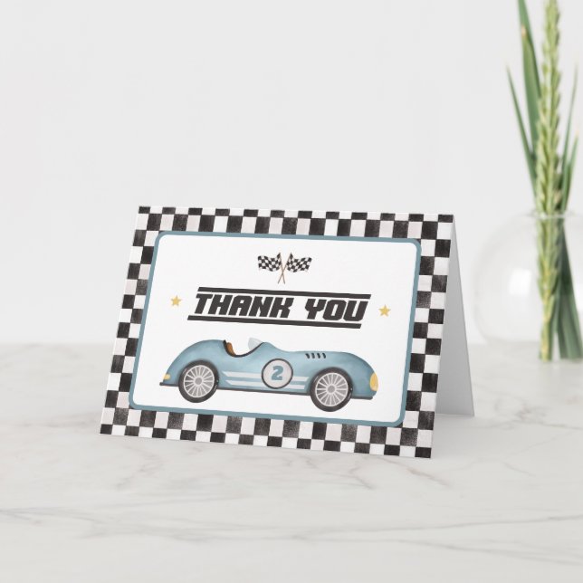 Carte De Remerciements Blue Race Car Deux Fast Boy Anniversaire (Devant)