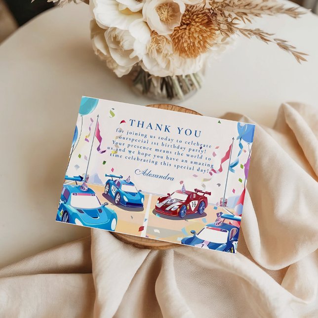 Carte De Remerciements Blue Race Car Two Fast Birthday (Créateur téléchargé)