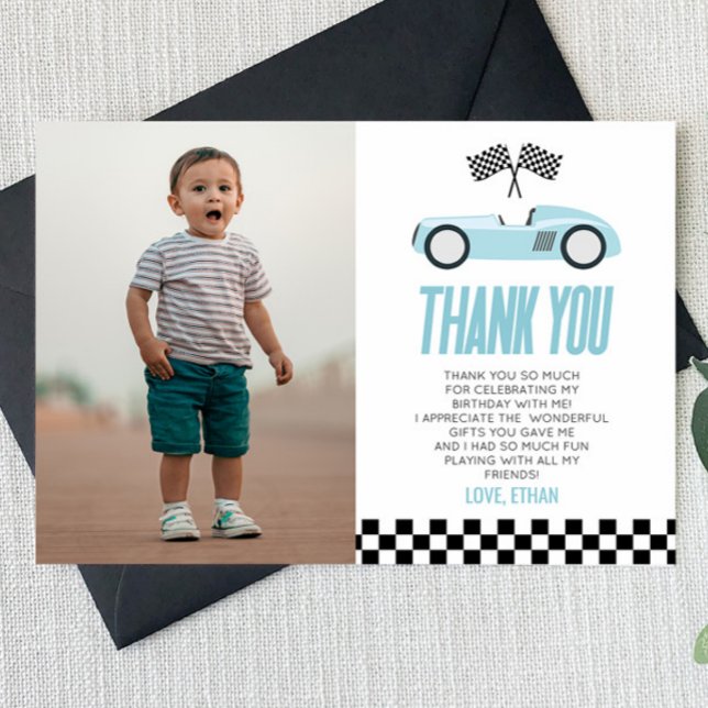 Carte De Remerciements Blue Racecar Race Car Custom Photo Anniversaire (Créateur téléchargé)