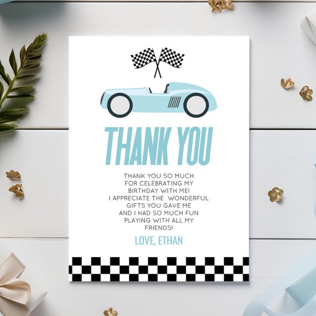 Carte De Remerciements Blue Racecar Race Car fête d'anniversaire (Créateur téléchargé)