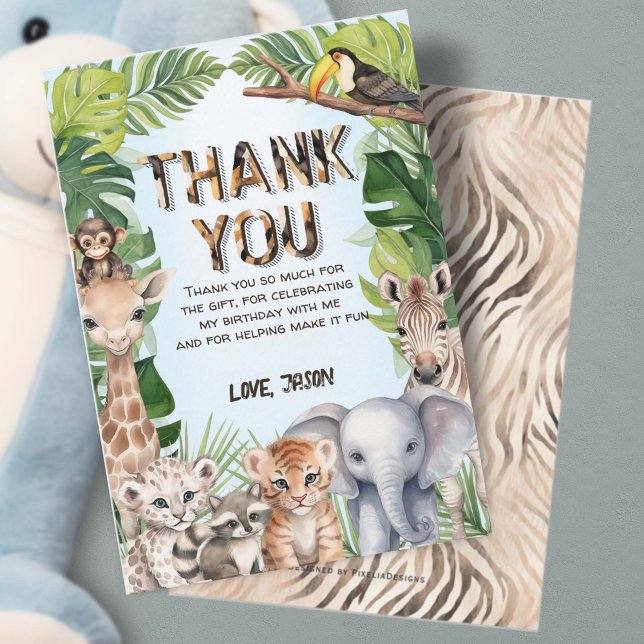 Carte De Remerciements Blue Safari animaux, Wild One 1er anniversaire (Créateur téléchargé)