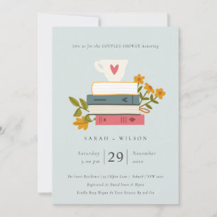 Carte De Remerciements Blue Stacked Livres Floral Couples Douche Invitati