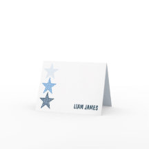 Blue Starry Gingham Folded Thank You Card
