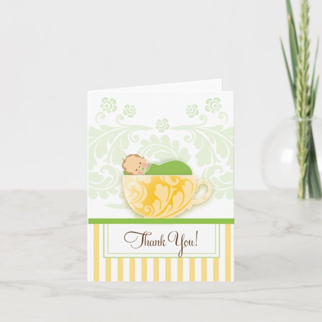 Carte de remerciements Blue Tea Cup Baby shower (Devant)