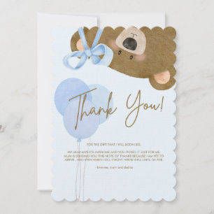 Carte De Remerciements Blue Teddy Nous Pouvons Attendre Baby shower Garço