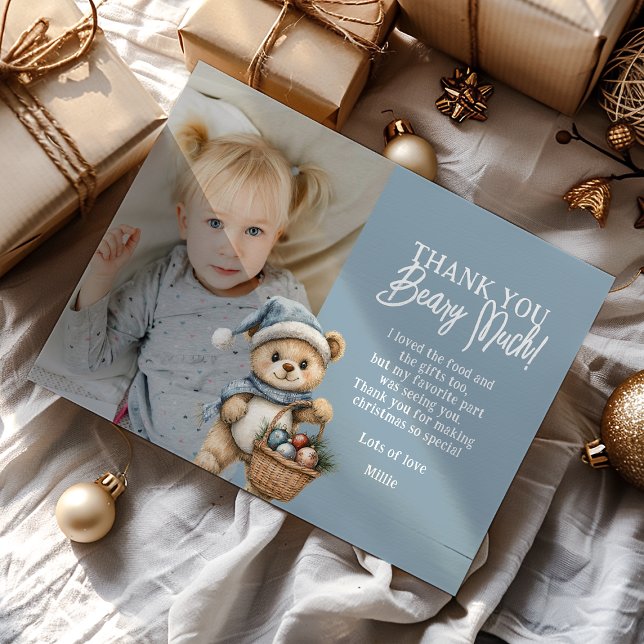 Carte De Remerciements Blue Thank You Beary Christmas Holiday Bear (Créateur téléchargé)