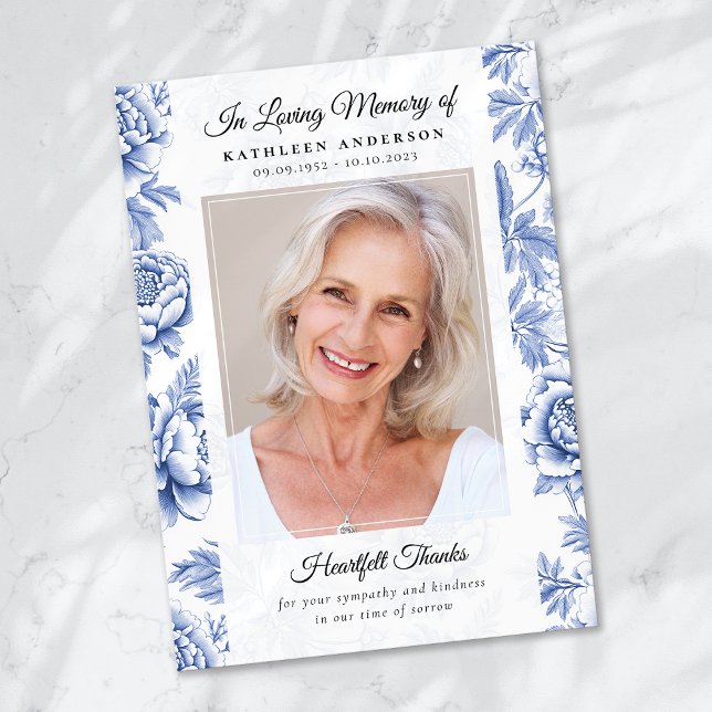 Carte De Remerciements Blue Toile photo Keepsaké funéraire (Créateur téléchargé)
