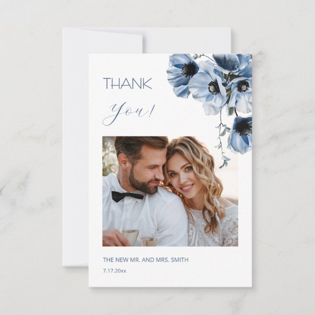 Carte De Remerciements Blue Transparent Flowers Wedding Thank You Card (Devant)