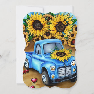 Carte De Remerciements Blue Truck aquarelle tournesols